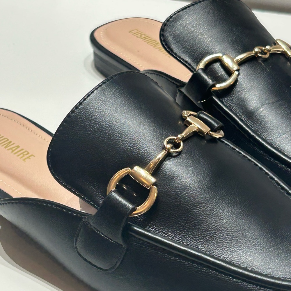 Cushionaire Black Vegan Leather Slide Loafers with Gold Bit Size 9.5 NWOT - Picture 9 of 9